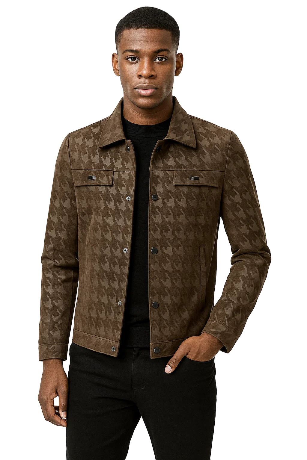 Men’s Houndstooth Shadow Jacket – Button-Up Streetwear Luxury Jacket, Casual Lapel Fit, Luxe Street Outerwear
