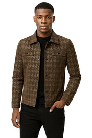 Men’s Houndstooth Shadow Jacket – Button-Up Streetwear Luxury Jacket, Casual Lapel Fit, Luxe Street Outerwear