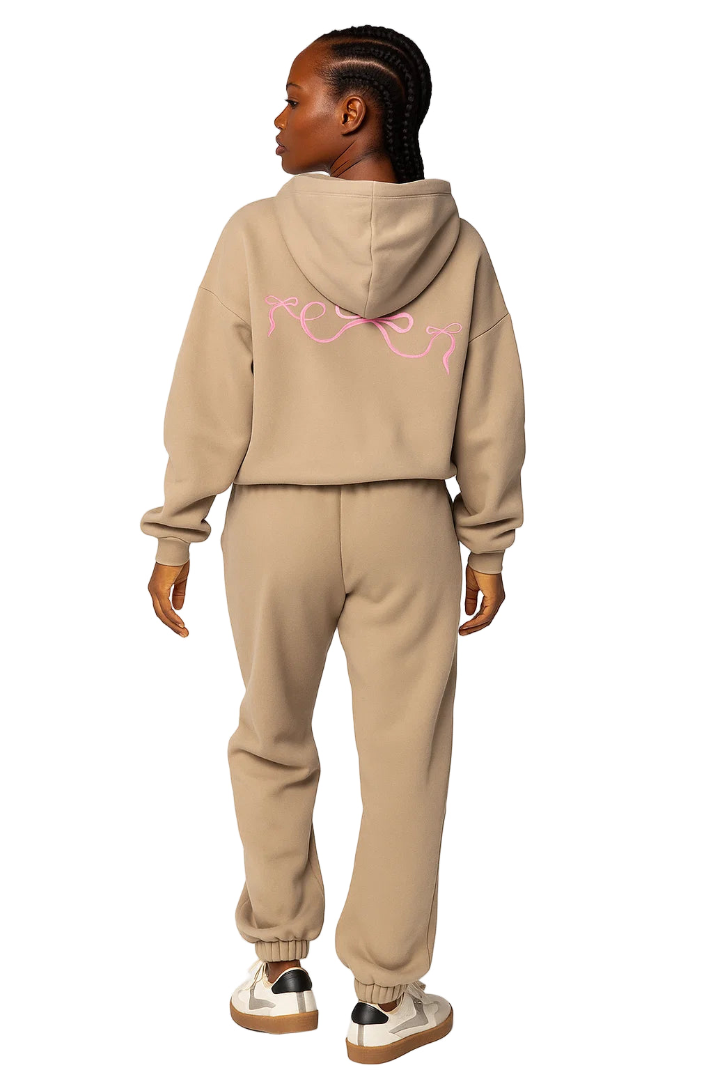 Women’s 2-Piece Bow Embroidered Cotton Hoodie & Jogger Set - Soft Velour Feel Tracksuit | Casual High-Waist Pants
