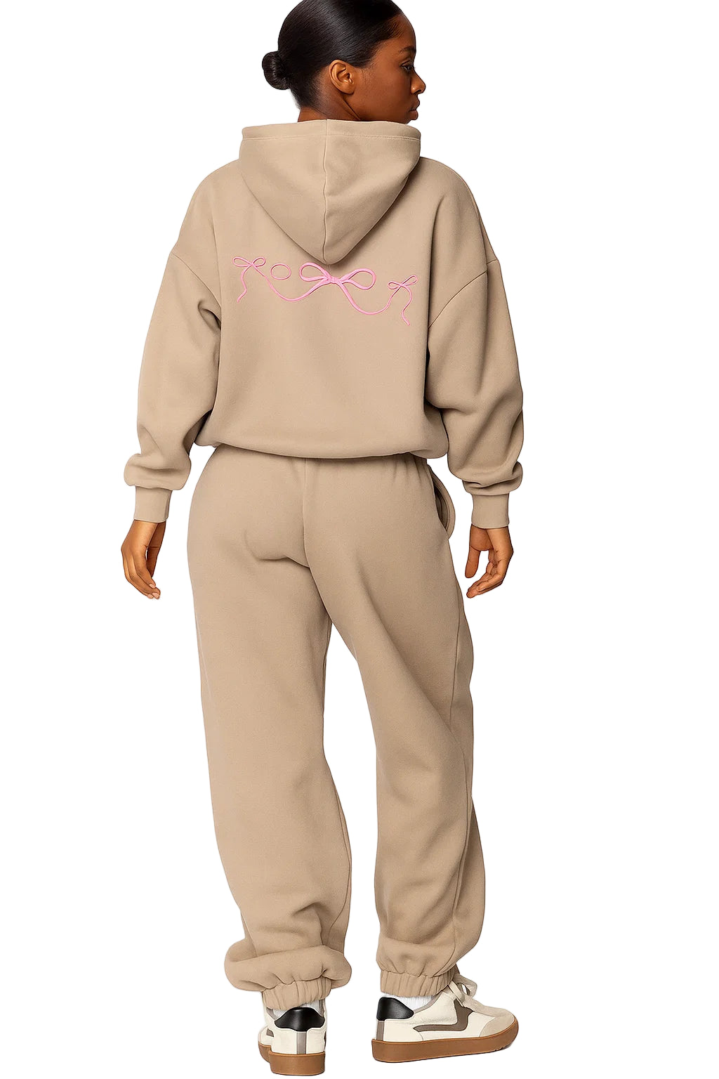 Women’s 2-Piece Bow Embroidered Cotton Hoodie & Jogger Set - Soft Velour Feel Tracksuit | Casual High-Waist Pants