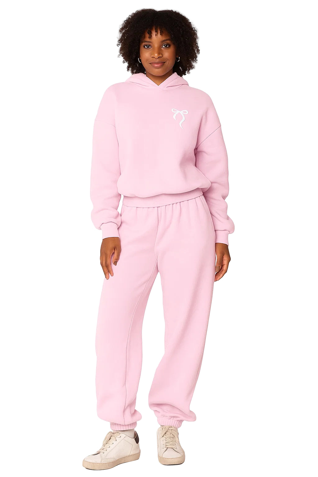 Women’s 2-Piece Bow Embroidered Cotton Hoodie & Jogger Set - Soft Velour Feel Tracksuit | Casual High-Waist Pants