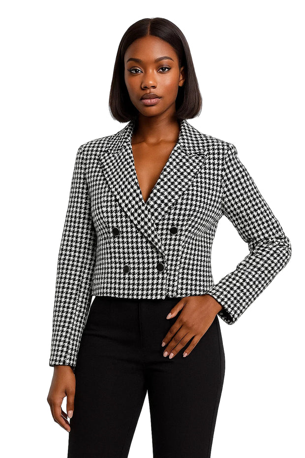 Autumn Thousand Grid Blazer - Women's Long Sleeve Double Breasted Jacket | European Style Casual Suit Coat