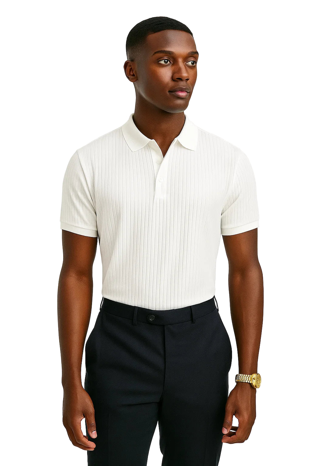 Vertical Stripe Knit Polo Men’s Shirt - Slim Fit Solid Color Breathable Short Sleeve Summer Top