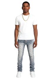 Men's Layered Pearl Stacked Denim Jeans - Straight-Leg Stretch Fit | Fashion Streetwear Stacked Jeans