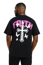 Faith Oversized Drop Shoulder T-Shirt, Premium Cotton Streetwear Tee, Unisex Retro Cross Graphic Top, Y2K Hip Hop Fashion Shirt