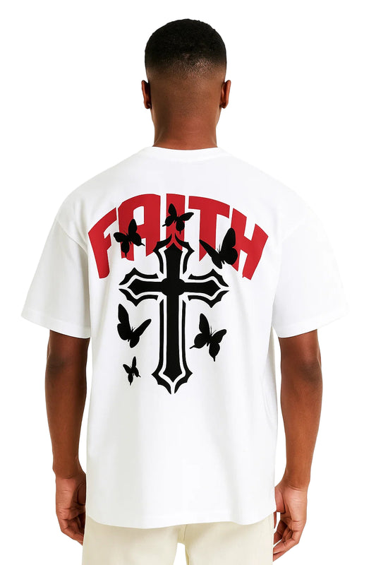 Faith Oversized Drop Shoulder T-Shirt, Premium Cotton Streetwear Tee, Unisex Retro Cross Graphic Top, Y2K Hip Hop Fashion Shirt