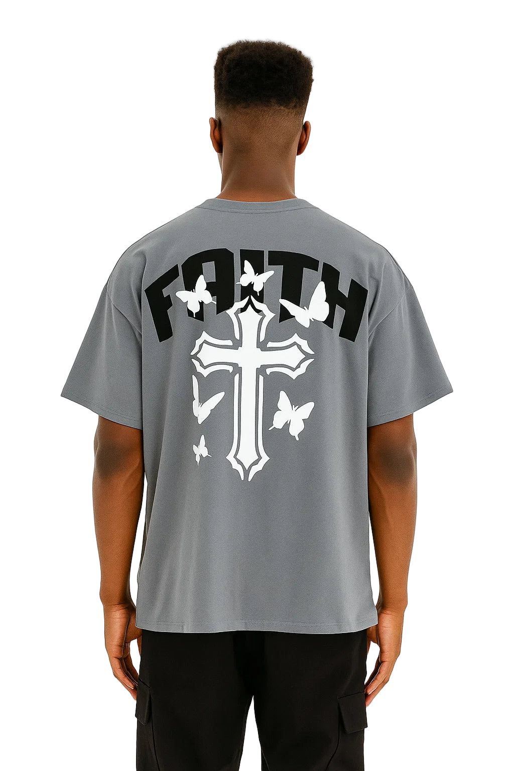 Faith Oversized Drop Shoulder T-Shirt, Premium Cotton Streetwear Tee, Unisex Retro Cross Graphic Top, Y2K Hip Hop Fashion Shirt