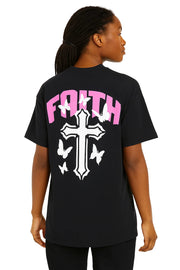 Faith Oversized Drop Shoulder T-Shirt, Premium Cotton Streetwear Tee, Unisex Retro Cross Graphic Top, Y2K Hip Hop Fashion Shirt