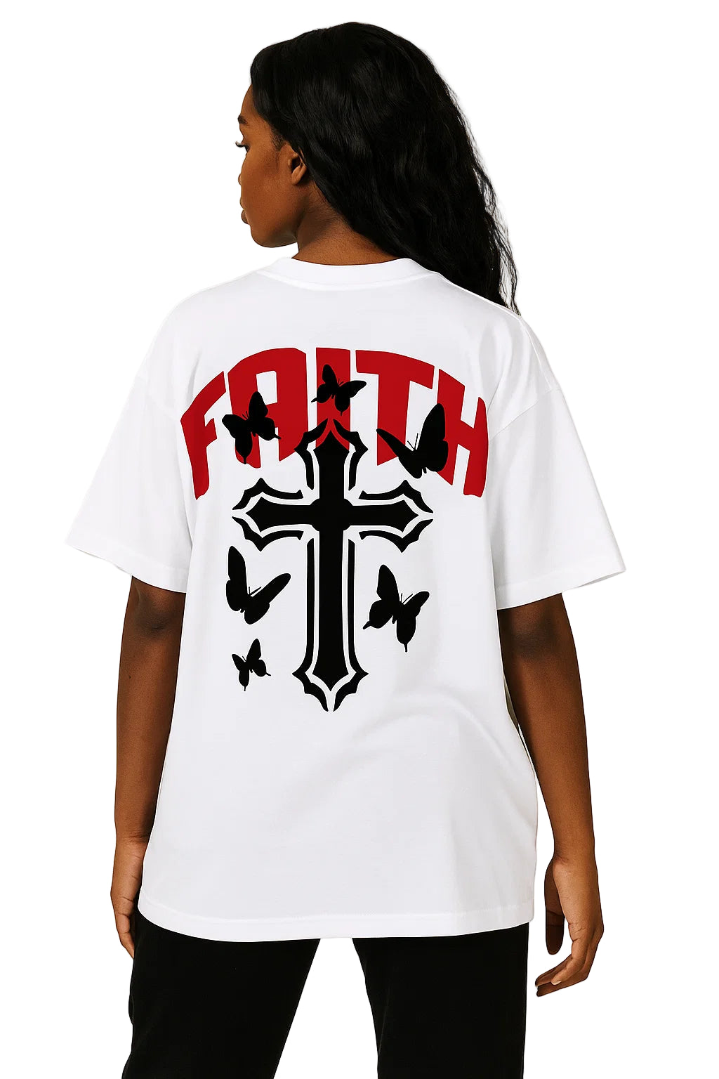 Faith Oversized Drop Shoulder T-Shirt, Premium Cotton Streetwear Tee, Unisex Retro Cross Graphic Top, Y2K Hip Hop Fashion Shirt
