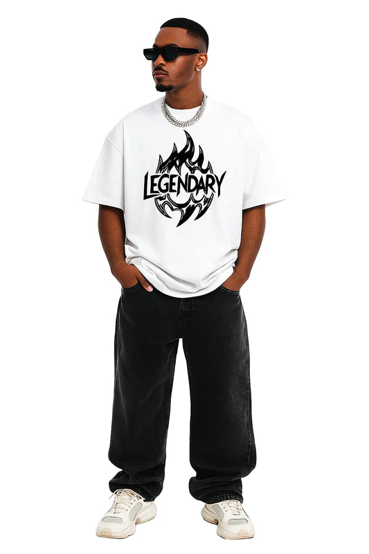 Legendary "Flame" Oversized Boxy T-shirt – Heavyweight 280GSM Streetwear Tee , Premium Cotton Drop Shoulder Top