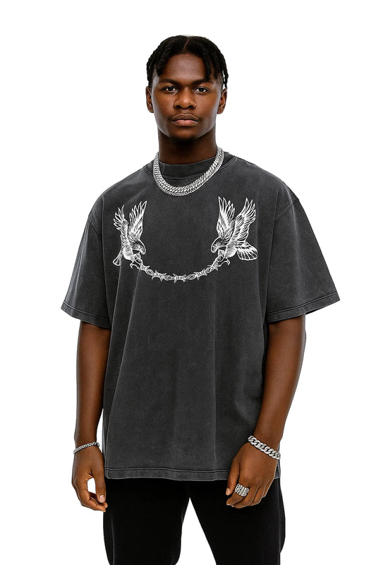 Neverdy Eagles Oversized Snow Wash T-shirt – Vintage Distressed Heavyweight Tee, Legendary Branding Streetwear