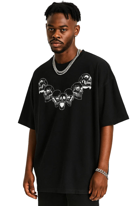 Neverdy Skulls Oversized T-shirt – Heavyweight Streetwear Tee, Legendary Branding Boxy Fit Skull Graphic Shirt