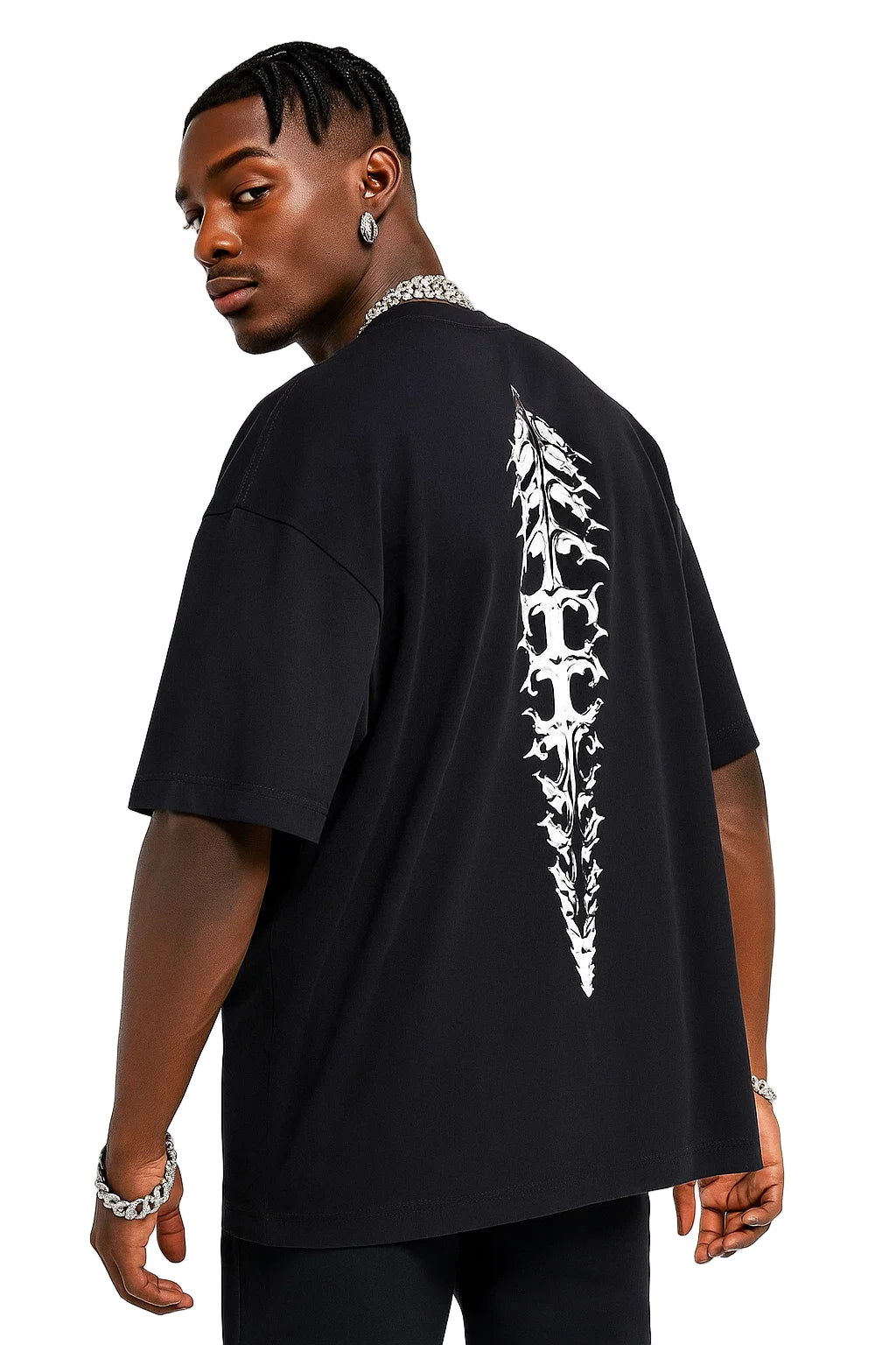 Neverdy Spine Oversized T-shirt – Heavyweight Boxy Oversized Streetwear Tee, Legendary Branding Skull Spine Graphic Shirt