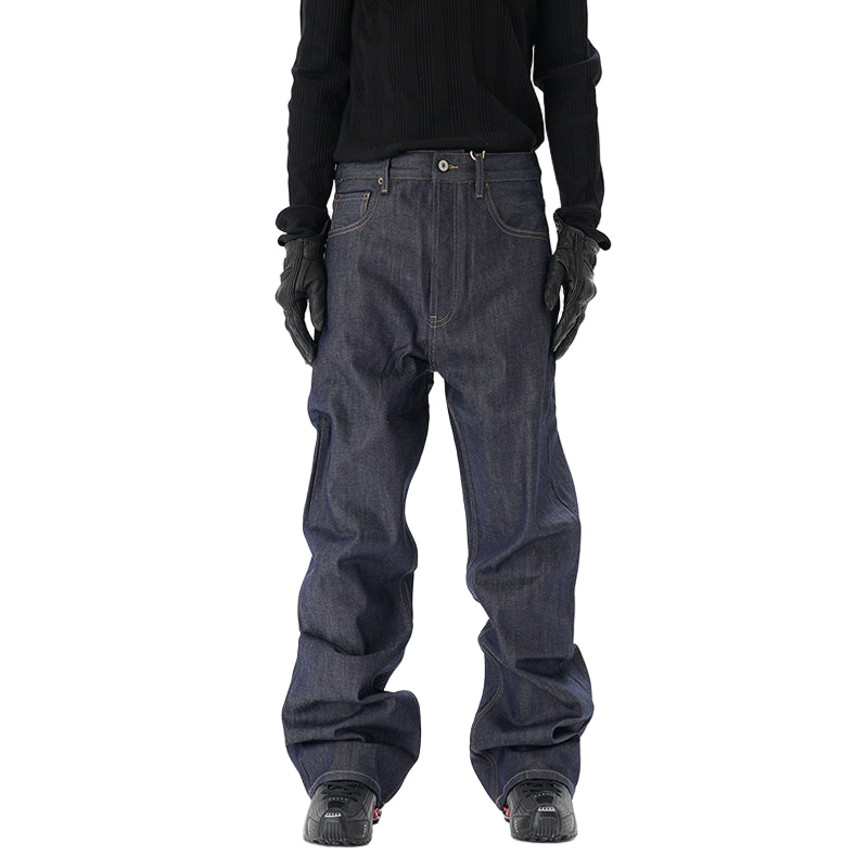 Max Stax Baggy-Fit Jeans, Wide Leg Streetwear Denim, Dark Blue Oversized Jeans, Vintage 90s Grunge Pants, Men's Loose Fit Denim