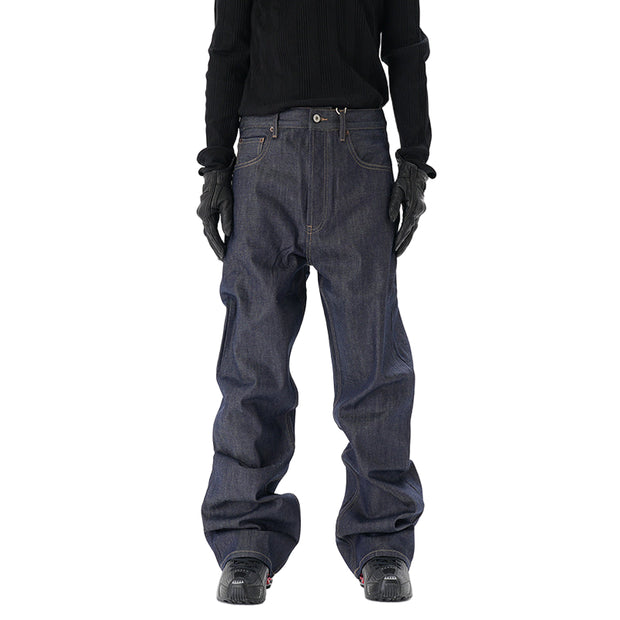 Max Stax Baggy-Fit Jeans, Wide Leg Streetwear Denim, Dark Blue Oversized Jeans, Vintage 90s Grunge Pants, Men's Loose Fit Denim