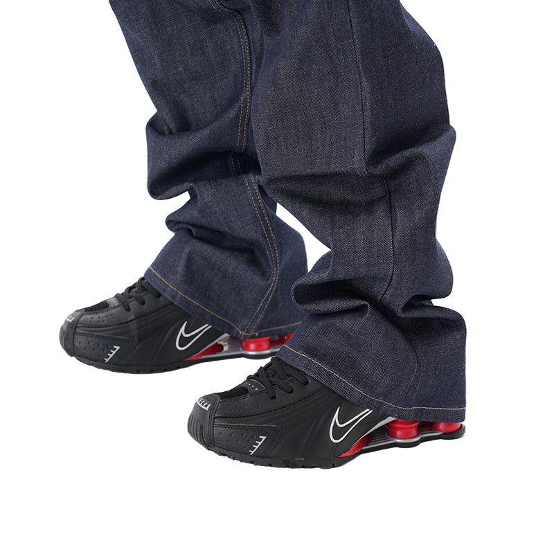 Max Stax Baggy-Fit Jeans, Wide Leg Streetwear Denim, Dark Blue Oversized Jeans, Vintage 90s Grunge Pants, Men's Loose Fit Denim