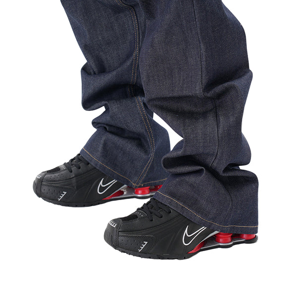 Max Stax Baggy-Fit Jeans, Wide Leg Streetwear Denim, Dark Blue Oversized Jeans, Vintage 90s Grunge Pants, Men's Loose Fit Denim