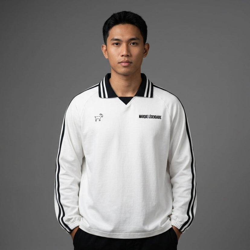 Marque Légendaire Contrast Striped Lapel Collar Sweatshirt | 380GSM