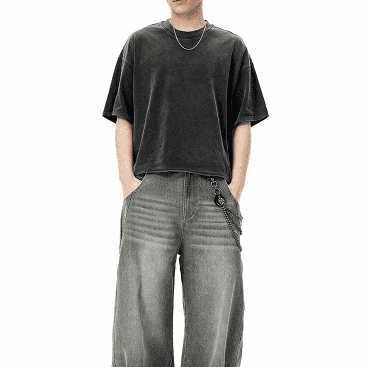 Cropped Snow Washed GOAT T-shirt, Oversized Crop Tee, 285GSM Heavyweight Cotton, Vintage Washed Shirt, Streetwear Aesthetic