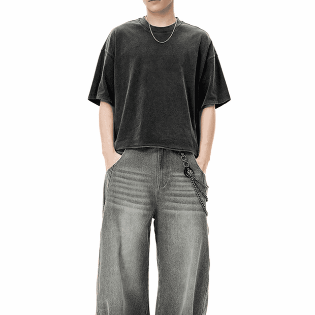 Cropped Snow Washed GOAT T-shirt, Oversized Crop Tee, 285GSM Heavyweight Cotton, Vintage Washed Shirt, Streetwear Aesthetic