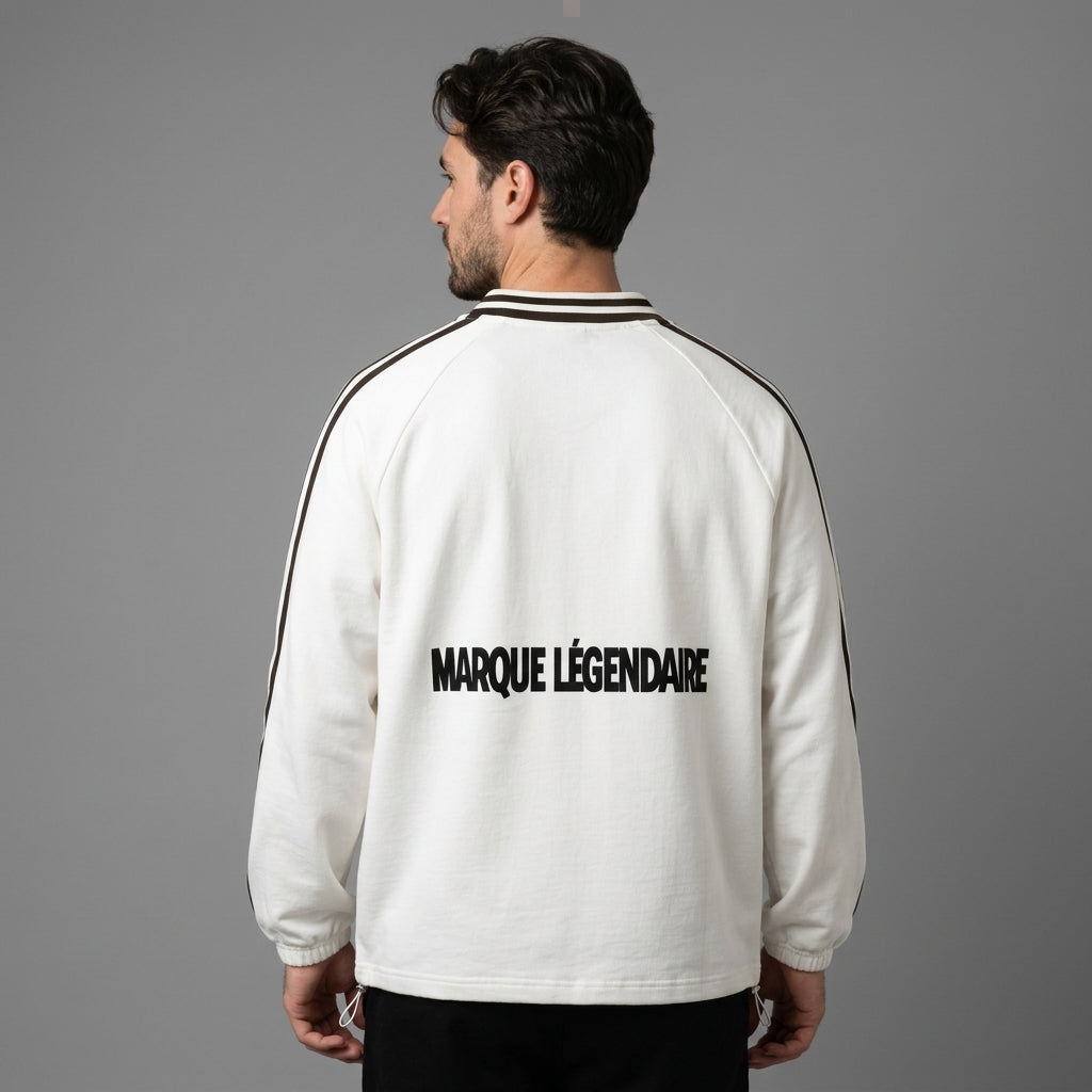 Marque Légendaire Contrast Striped Lapel Collar Sweatshirt | 380GSM