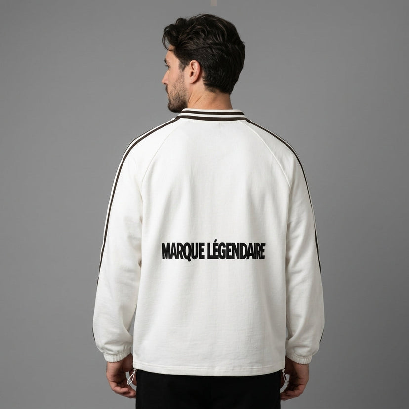Marque Légendaire Contrast Striped Lapel Collar Sweatshirt | 380GSM