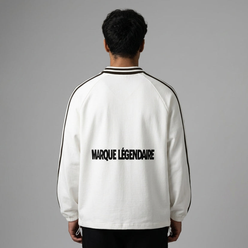 Marque Légendaire Contrast Striped Lapel Collar Sweatshirt | 380GSM
