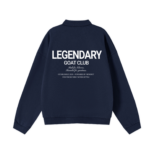 Legendary GC Button Polo Collar Sweatshirt – Oversized Streetwear Quarter Button Crewneck