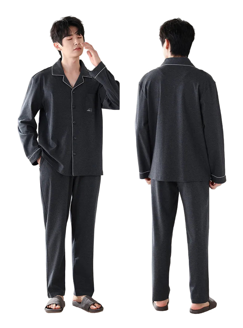 Men’s Premium Cotton Lounge/Pajama Set – Minimalist Long Sleeve Pajama Set for Spring/Fall | Breathable, Soft, Stylish Loungewear for Home or Outdoors