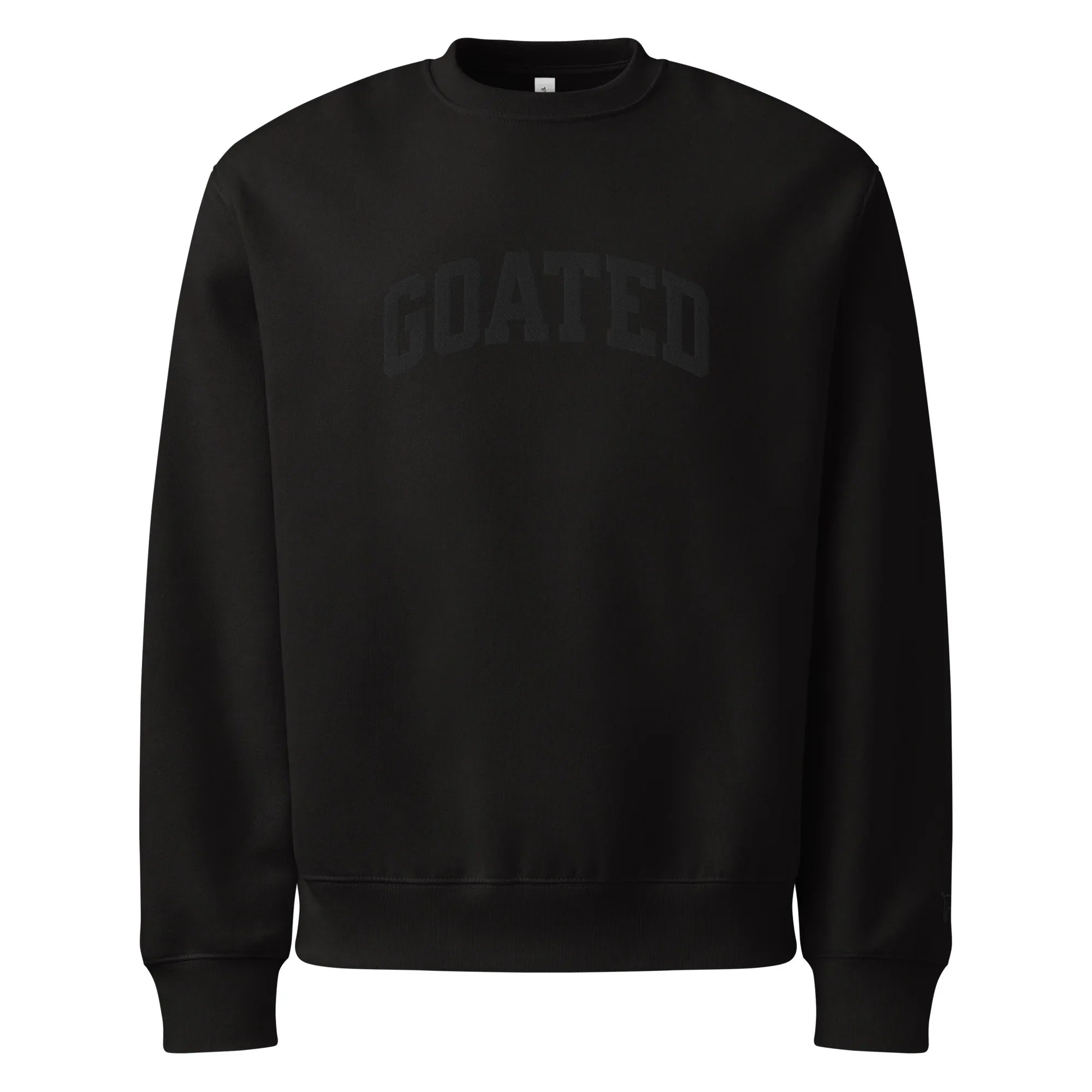 "GOATED" Heavyweight Embroidered Sweatshirt – Unisex Fleece Crewneck, Bold Streetwear Pullover, Soft Cotton Blend, Cozy Relaxed Fit, Drop Shoulder Hoodie Alt - Legendary Branding